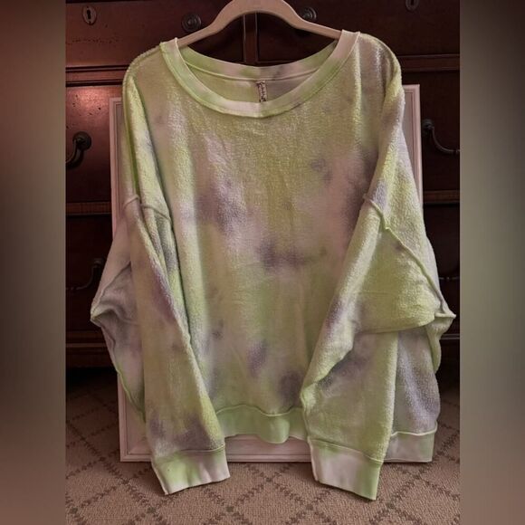 Free People green and purple tie dye inside out sweatshirt. M - Picture 1 of 12